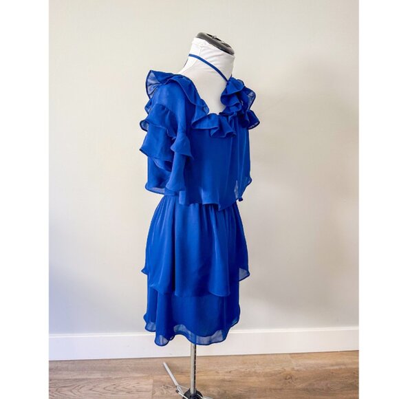 Parker Navy Ruffle Cold Shoulder Tiered Cocktail Dress - Picture 6 of 13